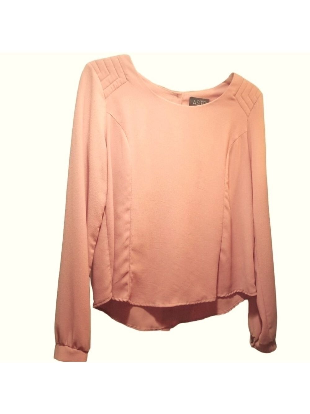 ASTR pink blouse long sleeve back buttons AD419801 quilted shoulder design crepe